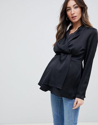 DESIGN Maternity satin drape front blouse