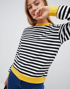 Bershka black and white striped sweater with contrast edge in multi