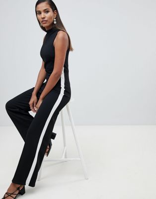 Miss Selfridge side stripe high neck jumpsuit