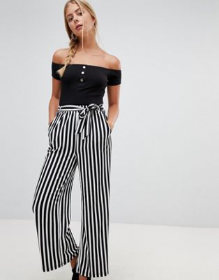 Parisian stripe wide leg pants with tie waist