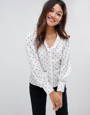 DESIGN v neck pyjama detail top in polka dot