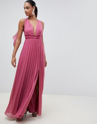DESIGN maxi dress in pleat with tape detail