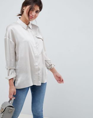 DESIGN oversized shirt in satin
