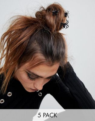 DESIGN HALLOWEEN pack of 5 kirby grips with spiders