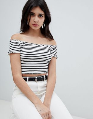 New Look Stripe Shirred Bardot Top