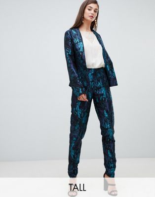 Paper Dolls Tall premium jacquard tailored PANTS two-piece in multi