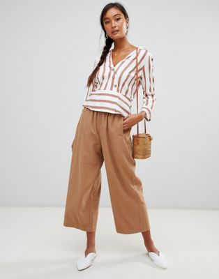 Miss Selfridge cropped wide leg pants in camel
