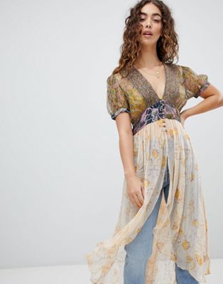Free People Daisy Fields mixed print tunic top