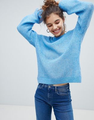 Bershka loose knit sweater in blue