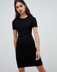 Bershka button front t-shirt dress in black