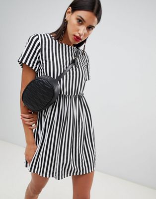 Boohoo Striped Gathered Waist Smock Dress