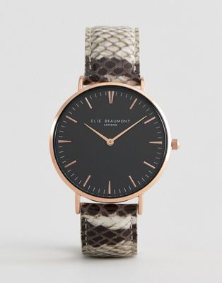 Elie Beaumont Watch With Snakeskin Print Strap