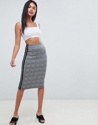 DESIGN check midi pencil skirt with side sports tipping