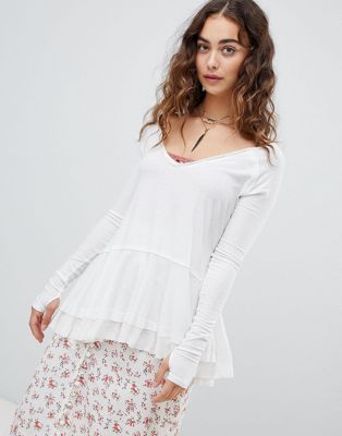 Free People Tangerine long sleeve tee with raw edge