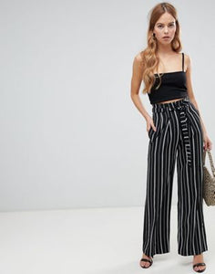 Boohoo high waisted stripe wide leg pants