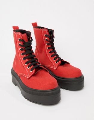 DESIGN Attitude chunky canvas lace up boots