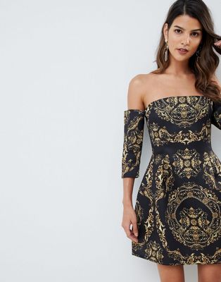 DESIGN bardot mini dress in chain print