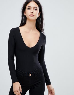 Fashionkilla plunge front body in black