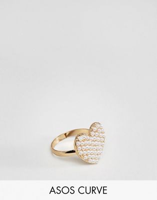 DESIGN Curve ring with pearl heart in gold