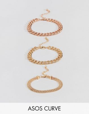 DESIGN Curve pack of 3 bracelets in mixed size chain design