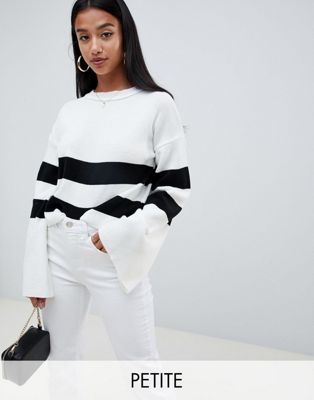 Boohoo Petite contrast stripe sweater in white