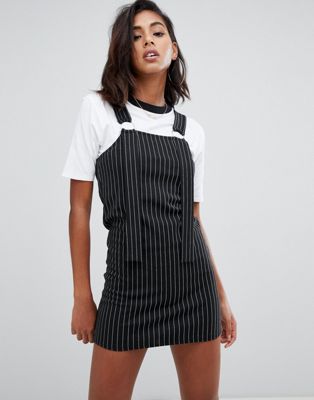 Missguided 2 in 1 pinafore dress in black stripe