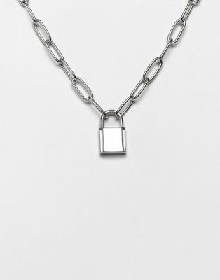 DESIGN necklace with hardware chain and padlock in silver
