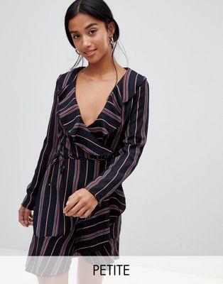 Parisian Petite stripe print wrap dress with frill