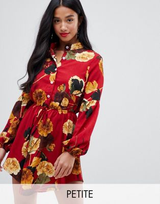 Parisian Petite floral print colarless shirt dress