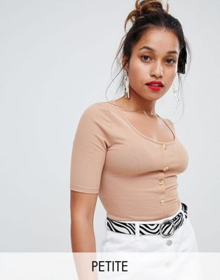 New Look Petite Rib Button Through Tee