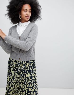 Monki pointelle stitch cardigan in gray