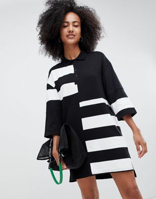 Monki oversized rugby dress in black and white color block
