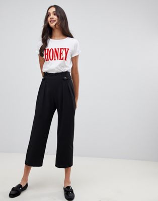 Miss Selfridge cropped wide leg pants in black