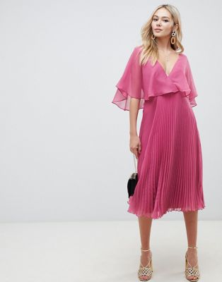 DESIGN flutter sleeve midi dress with pleat skirt