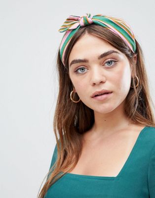 Orelia pink and green stripe bow headband