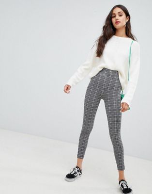 Bershka button top leggings in check