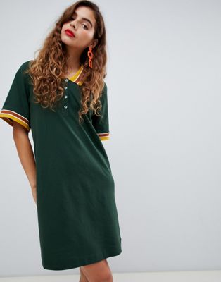Monki turtleneck A-line dress with contrast collar in green