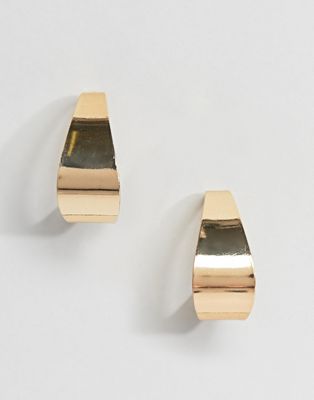 DesignB London gold flat teardrop hoop earrings