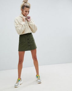 Bershka button up skirt in khaki