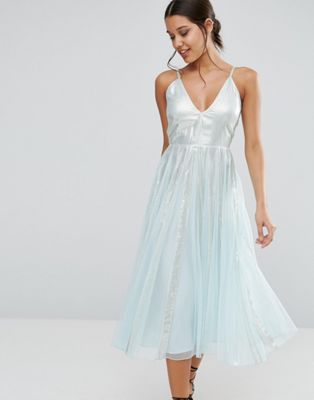 Metallic Fit and Flare Midi Dress