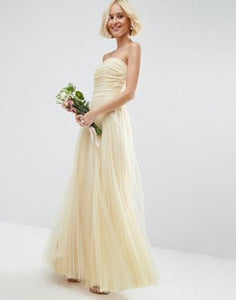 BRIDAL Ruched Mesh Bandeau Maxi Dress