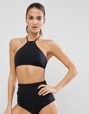 DESIGN Mix and Match Halter Crop Bikini Top with Eyelets
