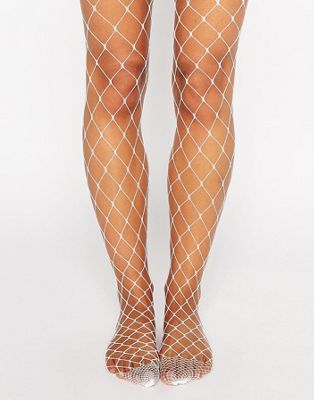 DESIGN oversized fishnet tights in white