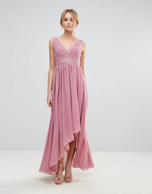 Y.A.S Maxi Dress With Embroidered Bodice And Hi Lo Hem