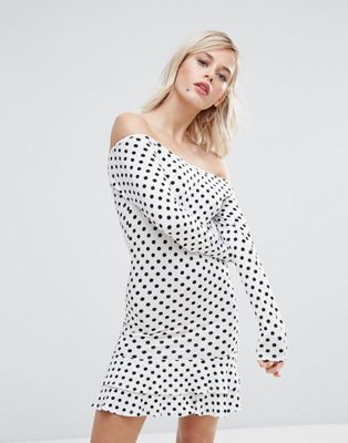 House Of Holland Off-Shoulder Dot Print Dress