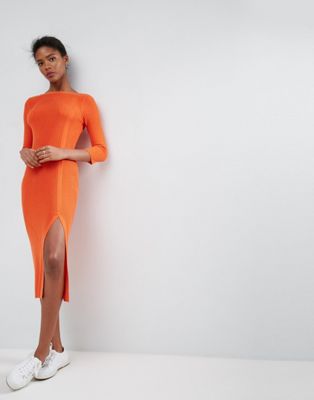 Midi Dress With V Back In Rib