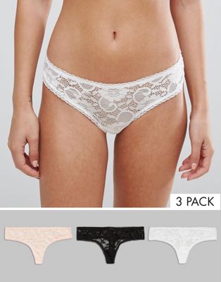 3 Pack Deep Side Lace Thong