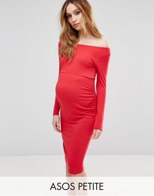 Maternity PETITE Bardot Dress with Long Sleeve