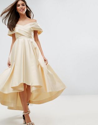 BRIDAL Bonded Satin Prom Dip Back Midi Dress