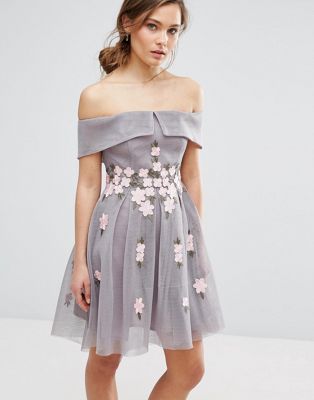 New Look Premium Floral Mesh Bardot Skater Dress